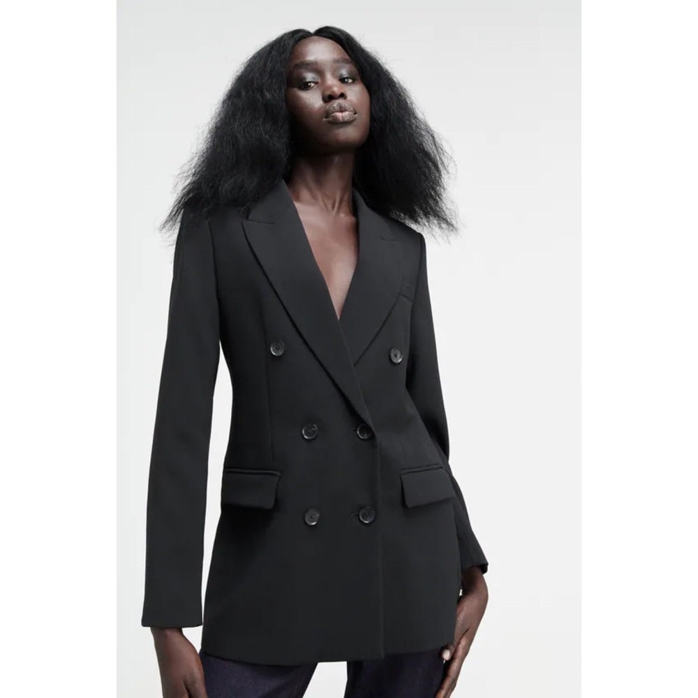 Zara Button Up Collared Basic Black Blazer - image 2